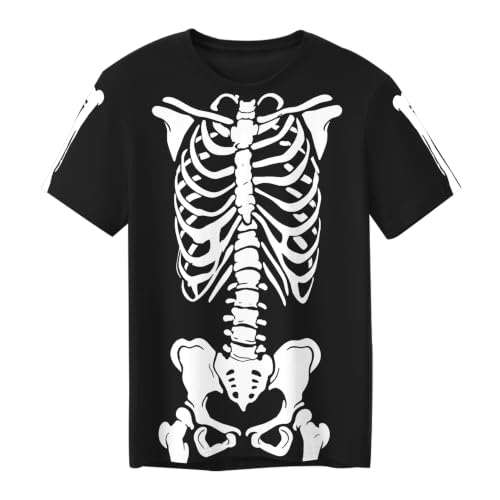 CAZYCHILD Halloween Shirts for Men Funny Halloween Pumpkin Shirt Dancing Skeleton Tee - size chart