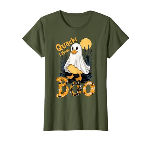 Duck Halloween Gifts Co. Quack I Mean Boo Duck Trick or Treat Spooky Halloween Party T-Shirt - size chart