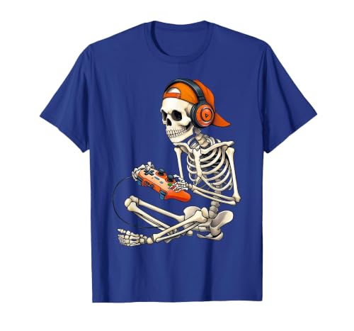 Halloween Skeleton Shirts for Gamers Men Boys Kids Halloween Skeleton Gamer Video Gaming Boys Men Kids Funny T-Shirt - size