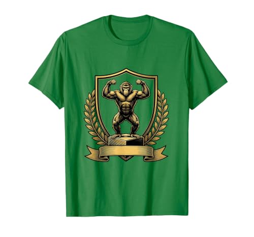 Mademark Monkey Flexing Muscles on Gym Podium T-Shirt - Men - size chart