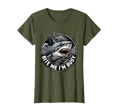Mademark Bite Me I'm Busy Shark Women Graphic Design T-Shirt
