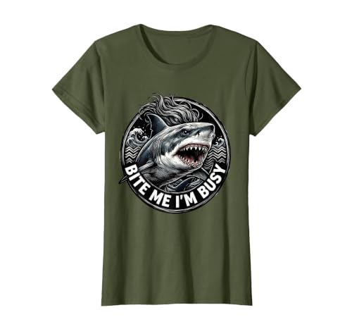 Mademark Bite Me I'm Busy Shark Women Graphic Design T-Shirt - size chart
