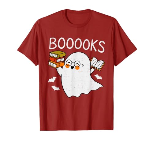 Halloween Tees for Women Men Kids Booooks Ghost Reading Halloween Library Librarian Teacher T-Shirt - size chart