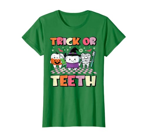 Halloween Shirts For Women Men Kids Boys Girls Halloween Dentist Trick Or Teeth Dental Costume Men Women T-Shirt - size chart