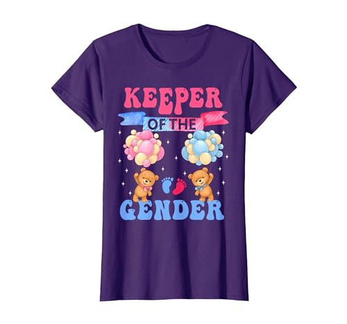 Funny Bear Blue Pink Gender Reveal Men Women Keeper of The Gender Reveal Cute Bear Balloons Pink Or Blue T-Shirt - size chart