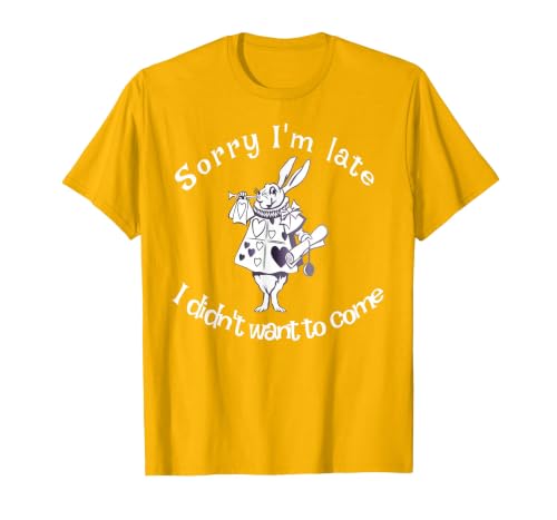Sorry I'm Late, I Didn't Want to Come White Rabbit Watch T-Shirt — design detail