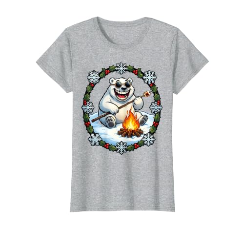 Mademark Polar Bear Sunglasses Roasting Marshmallow Christmas T-Shirt - size chart