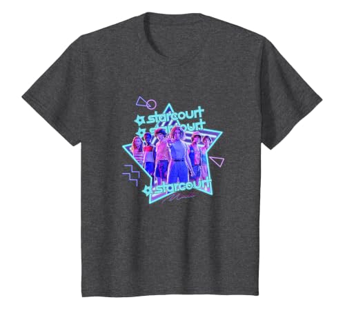 Stranger Things Starcourt Mall Vintage Neon Group Portrait T-Shirt - size chart