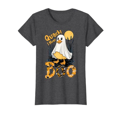 Duck Halloween Gifts Co. Quack I Mean Boo Duck Trick or Treat Spooky Halloween Party T-Shirt - size chart