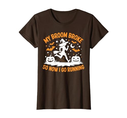 Running Broom Halloween tee My Broom Broke So Now I Go Running Witch Run Lover Halloween T-Shirt - size chart