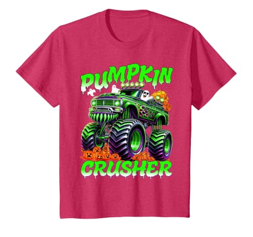 Pumpkin Crusher Kids Tees Pumpkin Crusher Monster Truck Ghosts Halloween for Boys T-Shirt - size chart