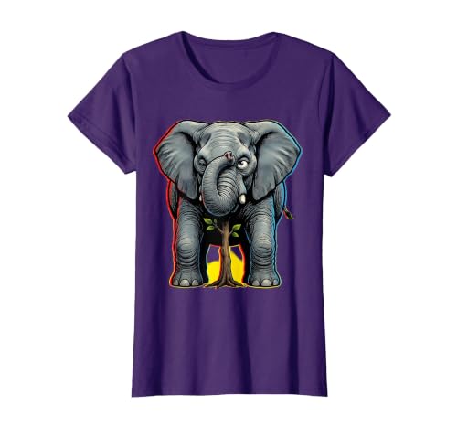 Mademark Funny Elephant Hiding Behind Tiny Tree T-Shirt - Women - size chart