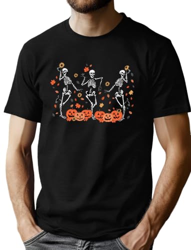 CAZYCHILD Halloween Shirts for Men Funny Halloween Pumpkin Shirt Dancing Skeleton Tee - size chart