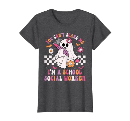 Groovy Ghost School Social Worker Halloween Shirt You Can't Scare Me I'm a School Social Worker Halloween T-Shirt - size
