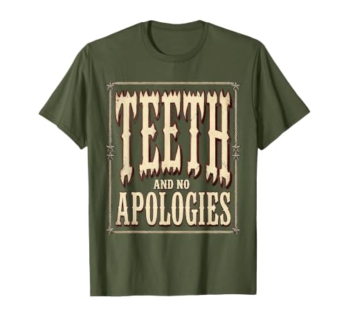 Mademark Shark Teeth and No Apologies Bold Design T-Shirt - size chart