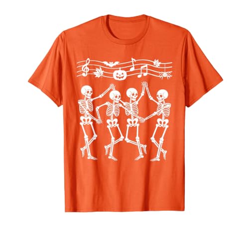 Dancing Skeletons Halloween Party Music Shirts Spooky Skeletons Symphony Halloween Dance Music Men Women T-Shirt - size chart