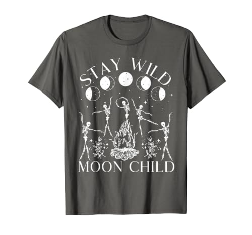 Funny Stay Wild Moon Child Tee Shirt Stay Wild Moon Child Funny Skeleton Dancing Halloween T-Shirt - size chart