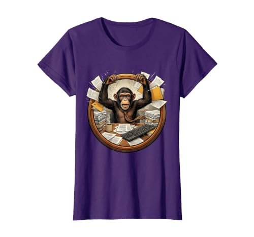 Mademark Monkey Office Chaos Funny Adult Humor Graphic T-Shirt - Women - size chart