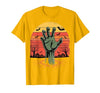 Creepy Undead Zombie Hand Retro Sunset Scary Zombie Hand Retro Sunset Halloween Horror Tee T-Shirt - size chart