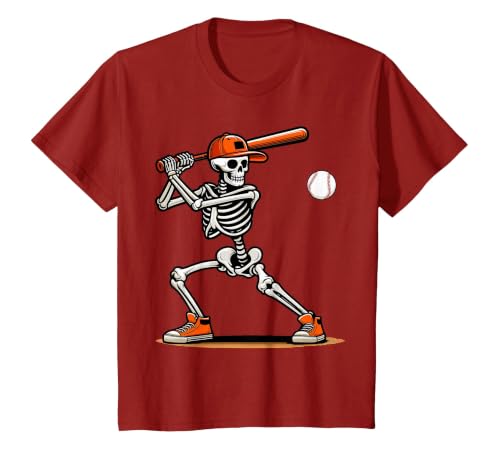 Funny Halloween Skeleton Sports Boys Costume Baseball Skeleton Spooky Boys Halloween Baseball Player T-Shirt - size chart