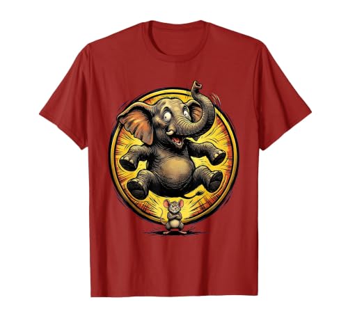 Mademark Elephant Scared by Tiny Mouse Funny Animal Design T-Shirt - Men - size chart