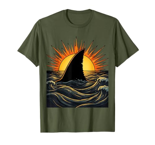 Mademark Shark Fin Silhouette Blazing Sunset Graphic T-Shirt - size chart