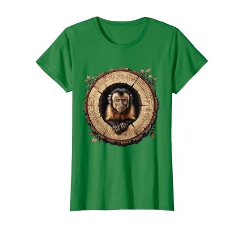 Mademark Capuchin Monkey in Hollow Log Illustration T-Shirt - Women - size chart