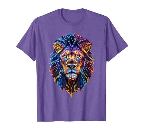 Psychedelic Jungle Glow Animal Art Glow Lion Head Art Psychedelic Jungle Animal Face T-Shirt - size chart