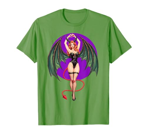 Classic Vintage Pin-Up Sexy Girl by YUX Sexy Succubus Monster Halloween Hand Heart Pin-Up Girl Devil T-Shirt - size chart