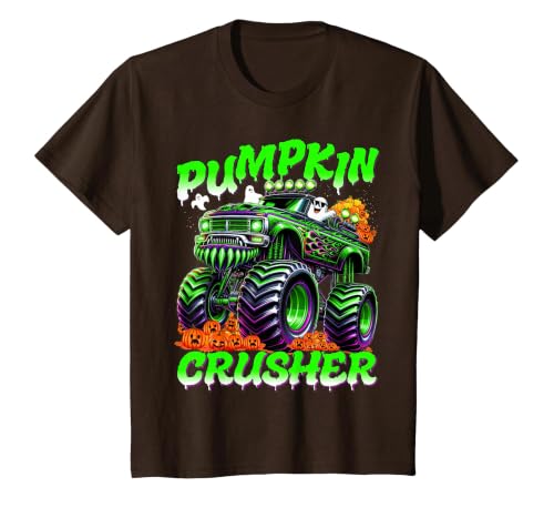 Pumpkin Crusher Kids Tees Pumpkin Crusher Monster Truck Ghosts Halloween for Boys T-Shirt - size chart