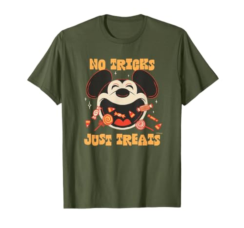 Disney Mickey Mouse Halloween Candy No Tricks Just Treats T-Shirt - size chart