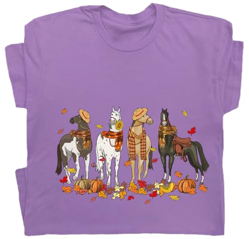 Niaday Fall Horse Shirt Men Women Graphic Short Sleeve T-Shirt Tee, Fall Season Horses Horse Lover Shirt - size chart