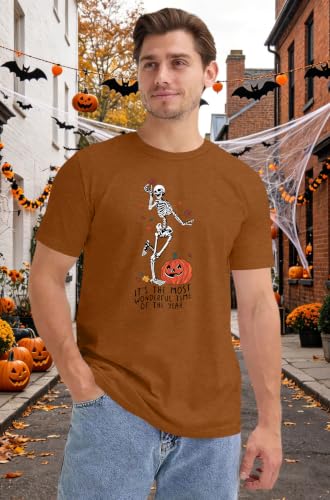 CAZYCHILD Halloween Shirts for Men Funny Halloween Pumpkin Shirt Dancing Skeleton Tee - size chart