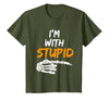I'm With Stupid Shirts I'm with Stupid Skeleton Hand Pointing Right Funny Halloween T-Shirt - size chart