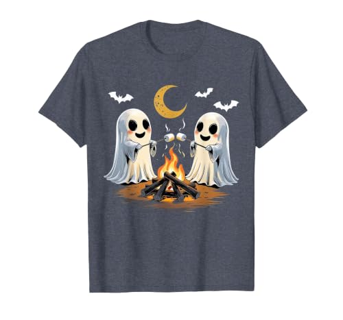 Halloween Tees and Spooky Ghosts Designs Ghosts Roasting Marshmallows Halloween Night Cute Novelty T-Shirt - size chart