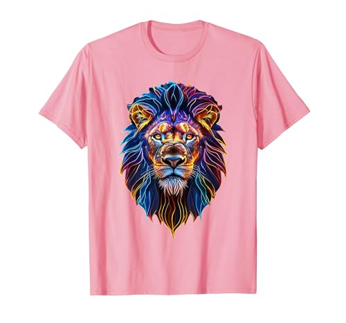 Psychedelic Jungle Glow Animal Art Glow Lion Head Art Psychedelic Jungle Animal Face T-Shirt - size chart