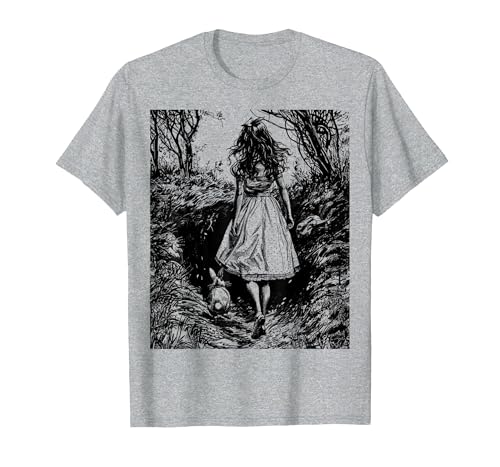 Alice in Wonderland - Down the Rabbit Hole Fantasy Vintage T-Shirt — design detail