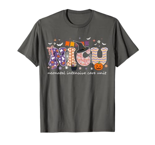 Halloween NICU Nurse Neonatal Intensive Care Neonatal Intensive Care Unit Coquette NICU Nurse Halloween T-Shirt - size chart