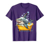 Mademark Shark in a Tiny Rubber Duck Bathtub Funny Art T-Shirt - size chart