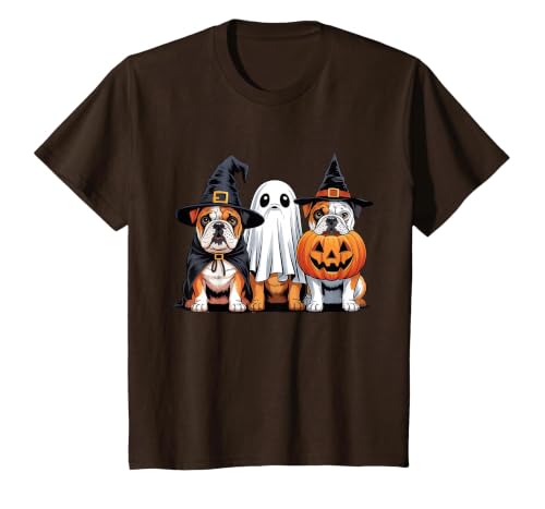 English Bulldog Halloween Funny Dog Lover Pumpkin Witch T-Shirt - size chart