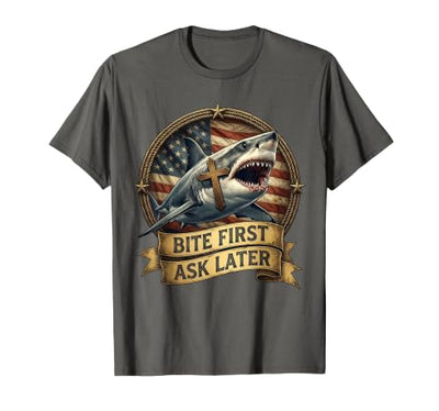 Bite First Ask Later Bold Shark Design T-Shirt