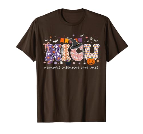 Halloween NICU Nurse Neonatal Intensive Care Neonatal Intensive Care Unit Coquette NICU Nurse Halloween T-Shirt - size chart