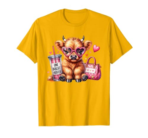 Highland Cow Land of NYC One Boujee Heifer Highland Cow Bougie Pink Tumbler Handbag T-Shirt - size chart