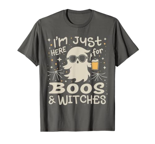 Flippin Sweet Gear I'm Just Here for Boos and Witches Halloween T-Shirt - size chart