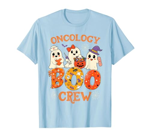 Oncology Boo Crew Funny Ghost Halloween Spooky Costume Nurse T-Shirt - size chart