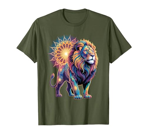 Cosmic Animal Mandala Sacred Geometry Collective Sacred Geometry Lion Mandala T-Shirt - size chart