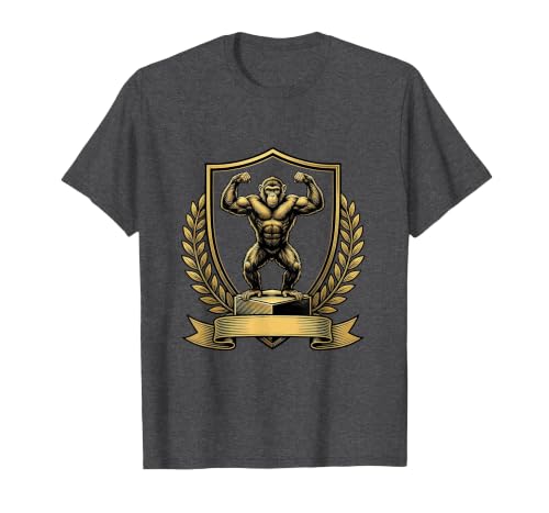 Mademark Monkey Flexing Muscles on Gym Podium T-Shirt - Men - size chart