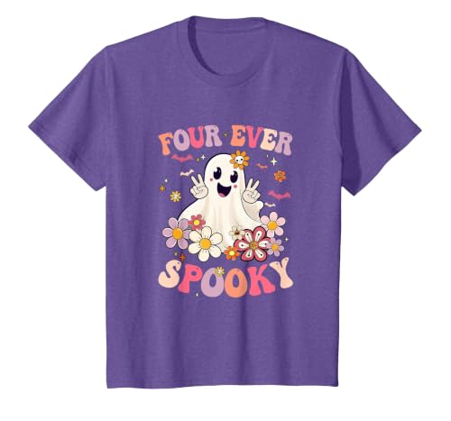 4th Birthday Party Halloween Costume Four Ever Spooky Halloween 4Th Birthday Party Decorations T-Shirt - size chart
