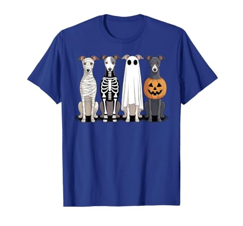 Funny Retro Italian Greyhound Dog Halloween Witch Spooky Ghost Italian Greyhound Pumpkin Halloween Skeleton T-Shirt - size