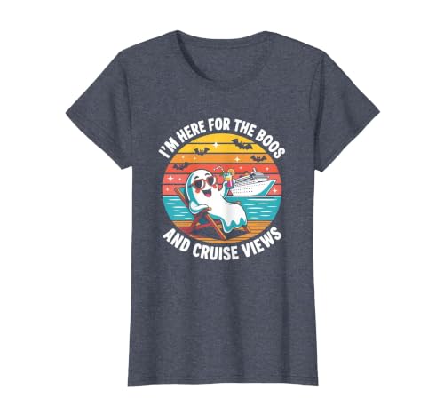 Boos Cruise Halloween Ghost Drinking Gifts Here for The Boos and Cruise Views Halloween Party T-Shirt - size chart
